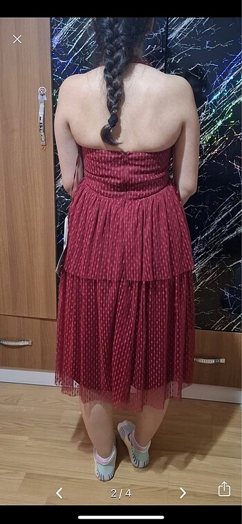 Trendyol & Milla Etiketli kırmızı bordo elbise kullanılmadı