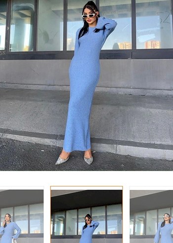 Mavi Uzun Triko Kadın Elbise - Görsel 4