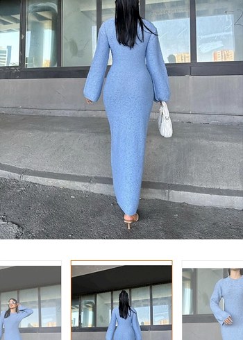 Mavi Uzun Triko Kadın Elbise - Görsel 2