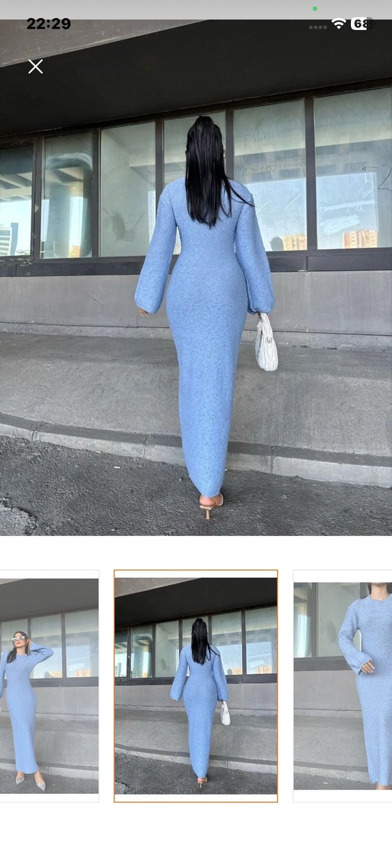 Mavi Uzun Triko Kadın Elbise - Görsel 2