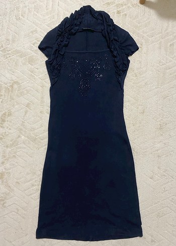 Kolsuz Lacivert Midi Elbise - Görsel 2