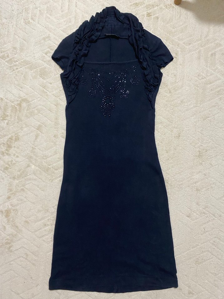 Kolsuz Lacivert Midi Elbise - Görsel 2