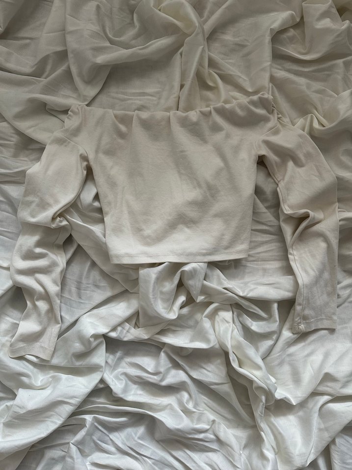 Kadın Beyaz Keten Kısa Kollu Bluz - Görsel 2