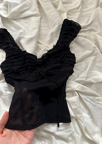 Siyah Gotik Fırfırlı Strappy Büstiyer - Görsel 4