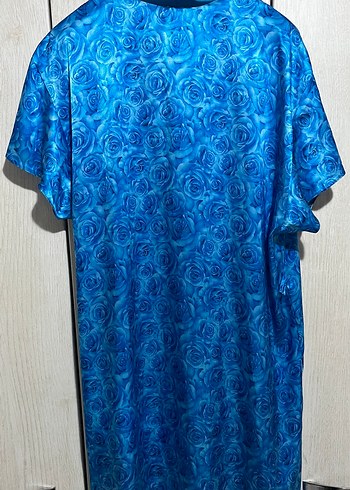 Mavi Bağlama Desenli Uzun Kadın sabahlık - Görsel 3