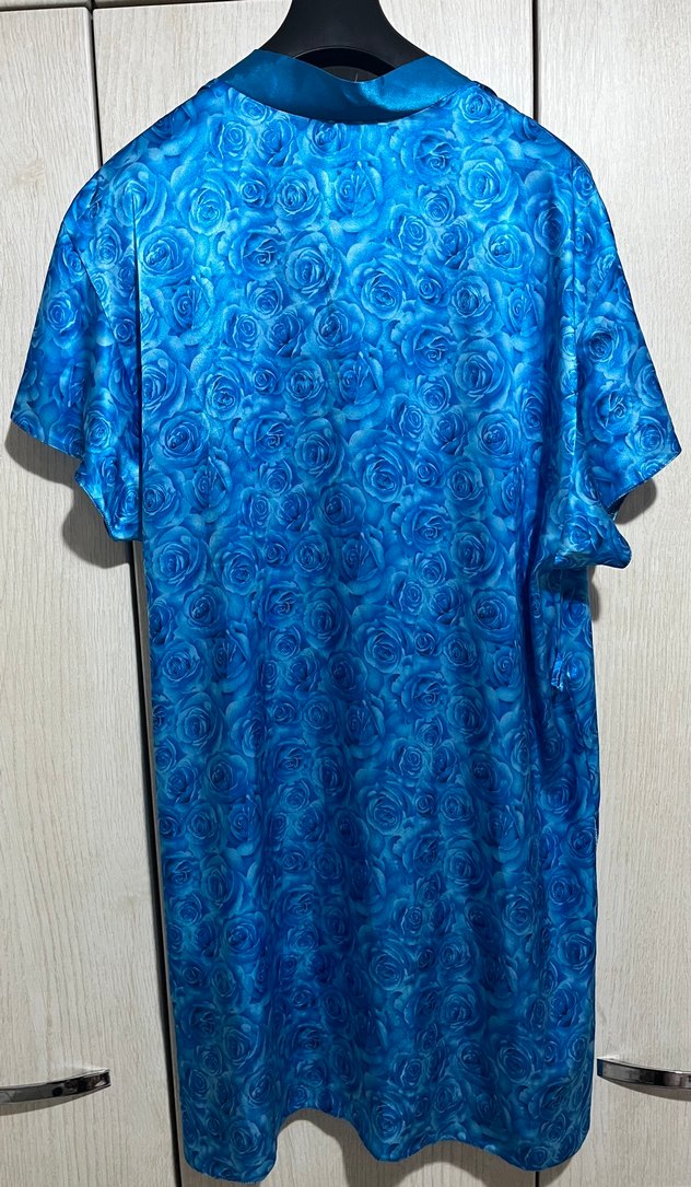 Mavi Bağlama Desenli Uzun Kadın sabahlık - Görsel 3