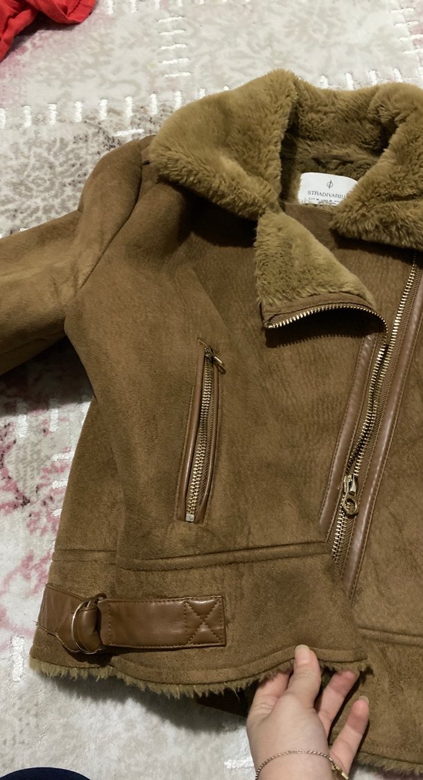 Kürk Detaylı Kahverengi Süet Kadın Ceket - Görsel 5