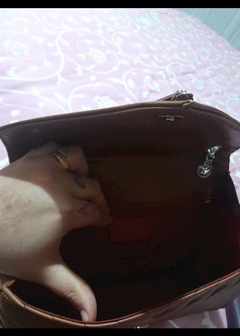 Kahverengi Deri Zincir Askılı Kadın Çanta - Görsel 3