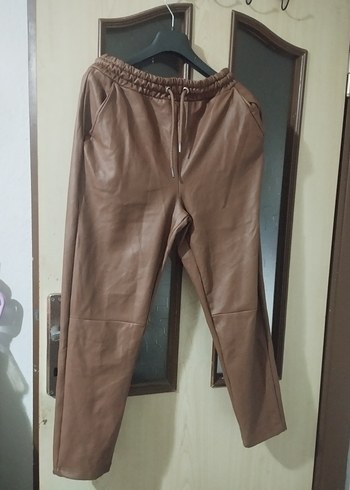 Kadın Kahverengi Deri Salaş Midi Pantolon - Görsel 2