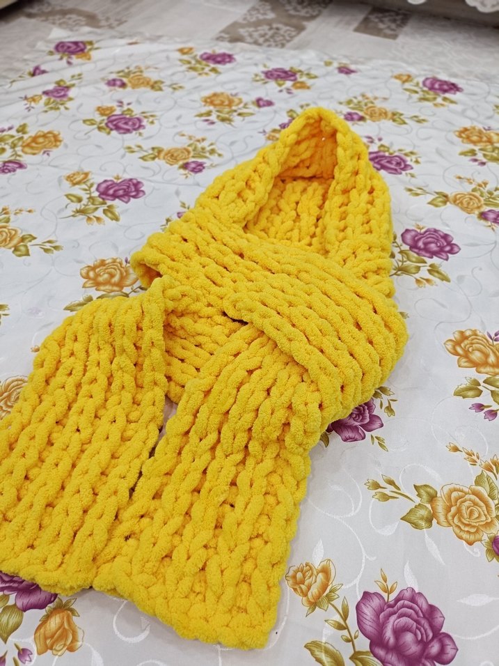 Sarı Örgü Kadın atkısı - Görsel 4