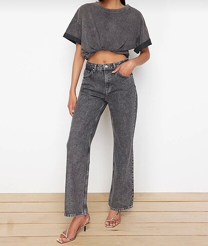 Gri wide leg jean
