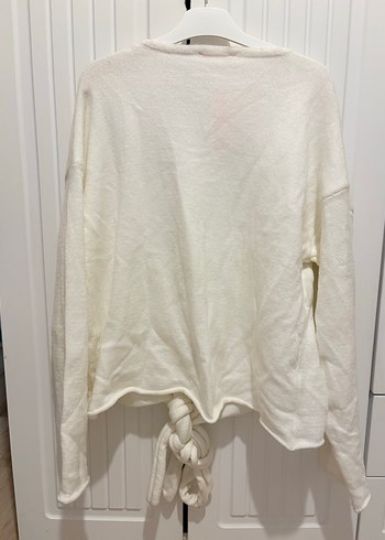 Beyaz V Yaka Örgü Salaş Kazak - Görsel 6