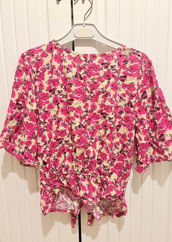 Renkli Bohem V Yaka Düğmeli Kadın Bluz - Görsel 3