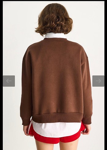 Düğmeli Baskılı Kahverengi Kadın Sweatshirt - Görsel 3