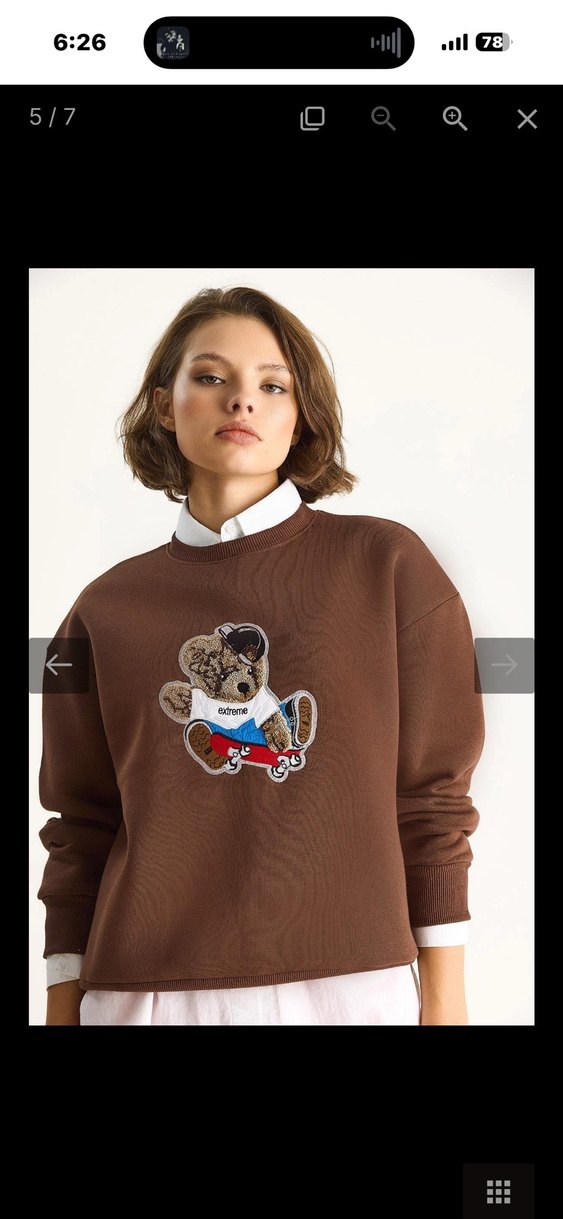 Düğmeli Baskılı Kahverengi Kadın Sweatshirt - Görsel 2