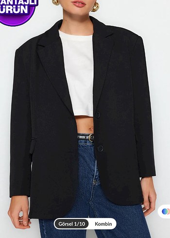 Siyah Denim Kadın Blazer Ceket