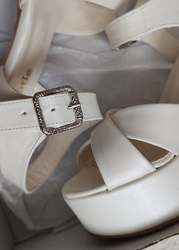 Beyaz Platform Topuklu Gelin Ayakkabı - Görsel 5