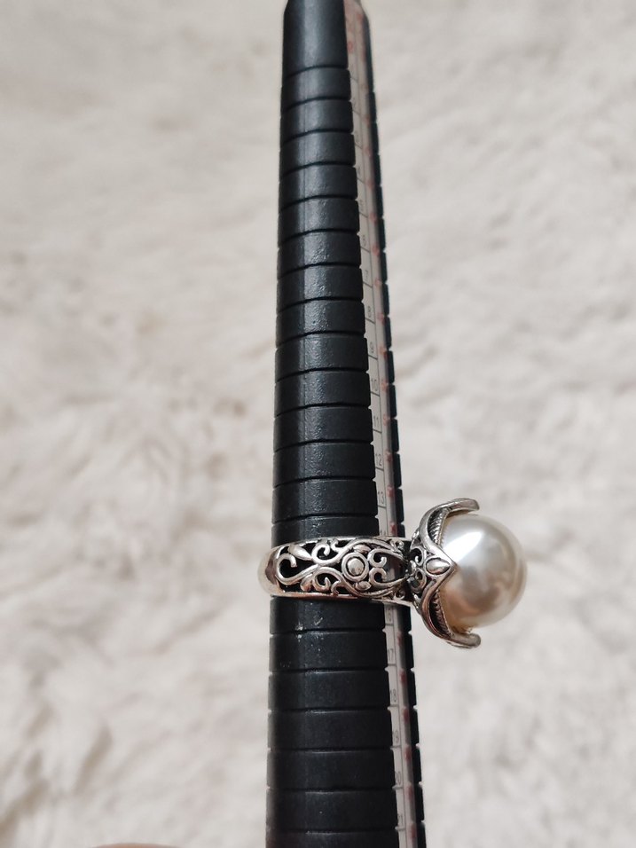 Dantel Detaylı Vintage İnci Yüzük - Görsel 5