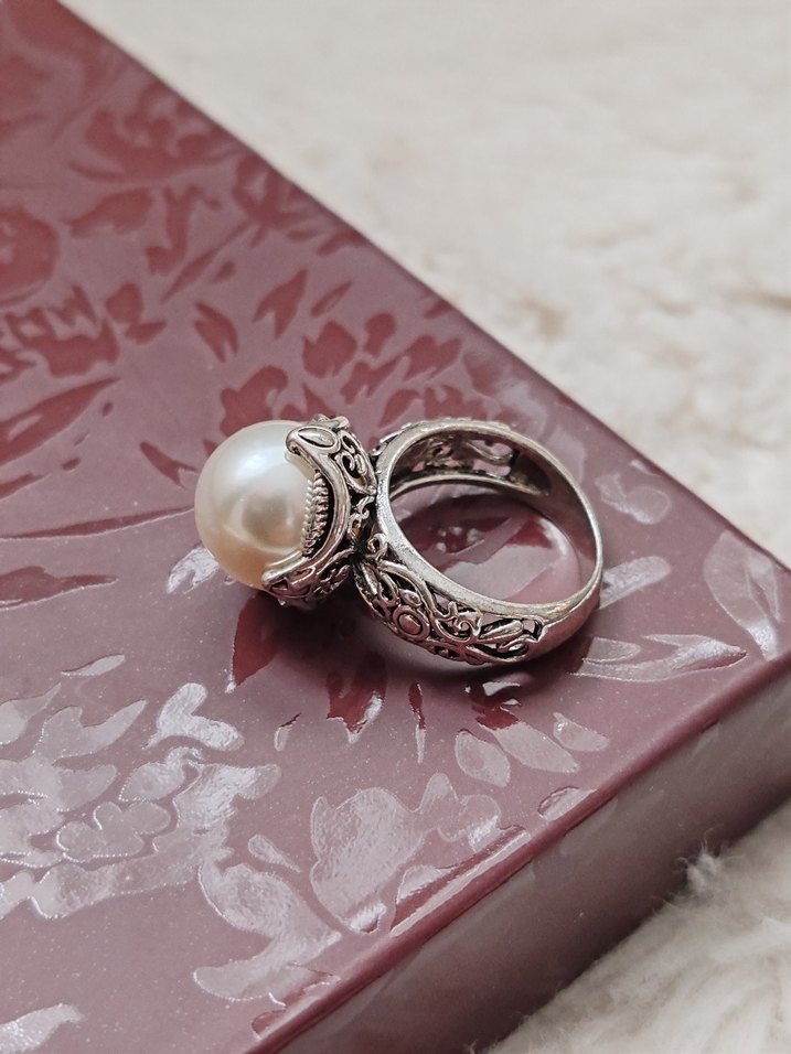 Dantel Detaylı Vintage İnci Yüzük - Görsel 2