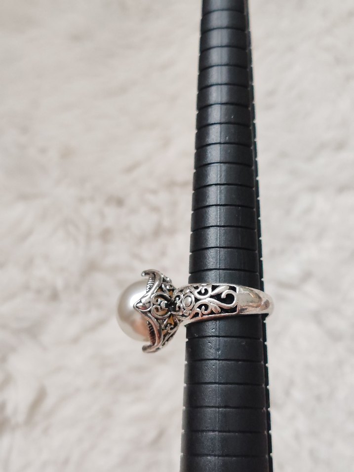 Dantel Detaylı Vintage İnci Yüzük - Görsel 4