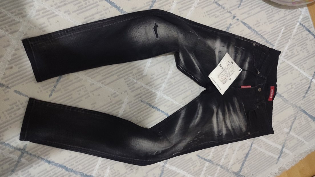 Siyah Baskılı Erkek Slim Fit Kot Pantolon - Görsel 4