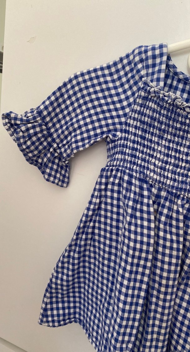 Mavi Ekose Pamuklu Kız Elbisesi - Görsel 3