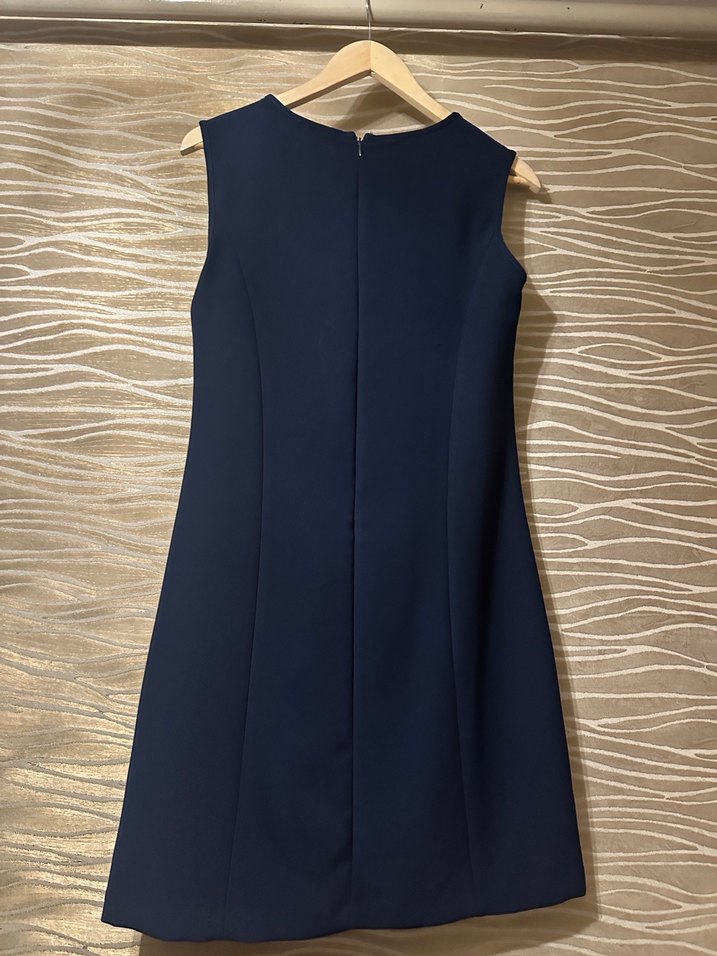 Kolsuz Lacivert Elbise Kırmızı Şeritli - Görsel 2