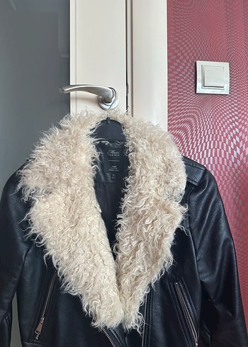 Mavi marka yakası kürklü deri ceket - Görsel 2