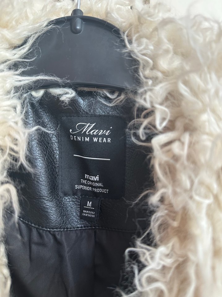 Mavi marka yakası kürklü deri ceket - Görsel 4