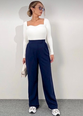 Kadın Likralı Cırt Kapama Palazzo Pantolon - Görsel 4