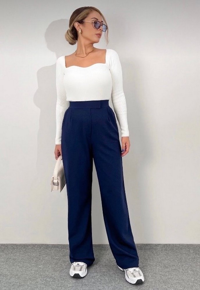 Kadın Likralı Cırt Kapama Palazzo Pantolon - Görsel 4