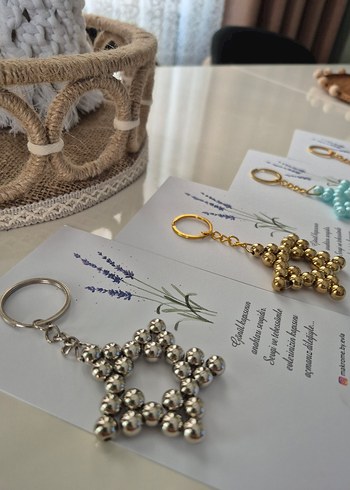 Boncuklu Beyaz Yıldız Anahtarlık - Görsel 4