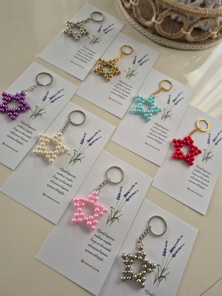 Boncuklu Beyaz Yıldız Anahtarlık - Görsel 5