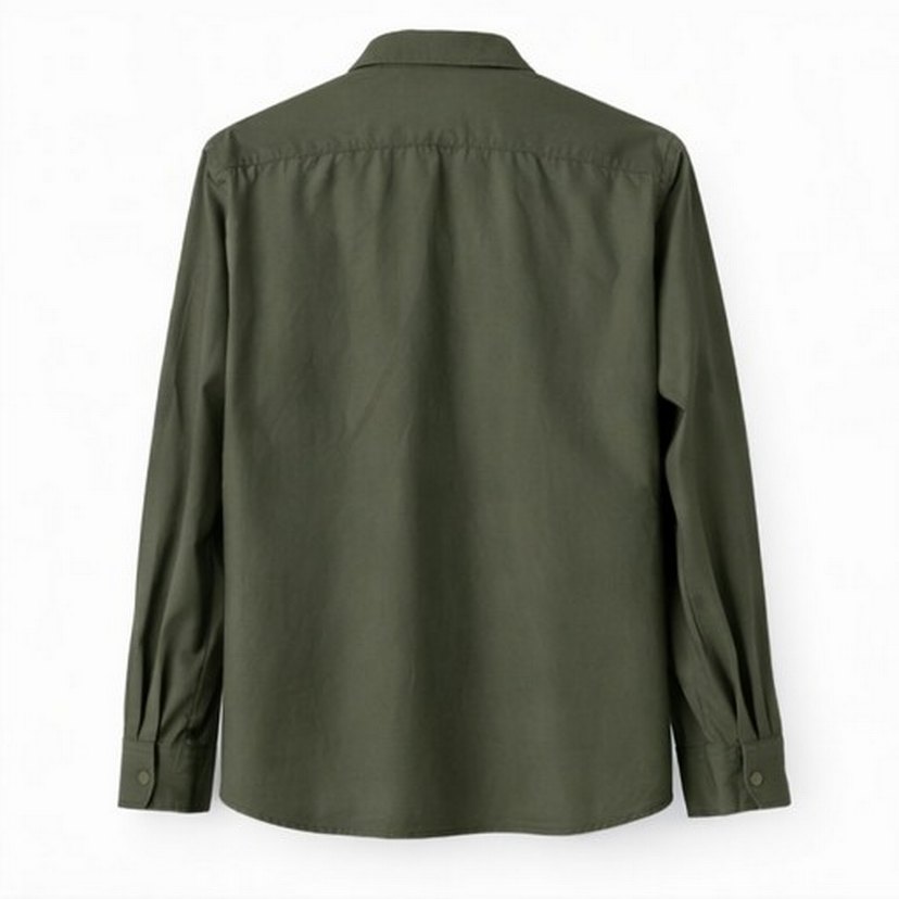 Haki/Zeytin Yeşili Erkek Gömlek - Uzun Kol, Cepli (S) - Görsel 2