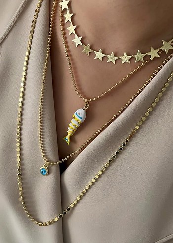 Zincir Detaylı Uzun Altın Kadın Kolyeleri - Görsel 2