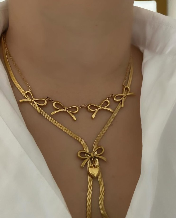 Zincir Detaylı Uzun Altın Kadın Kolyeleri - Görsel 3