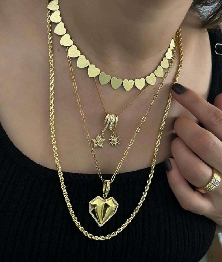 Zincir Detaylı Uzun Altın Kadın Kolyeleri - Görsel 5