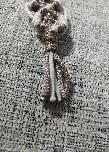 krem simli ip Makrome Püsküllü Bohem Anahtarlık.Tekli fiyattır. - Görsel 4