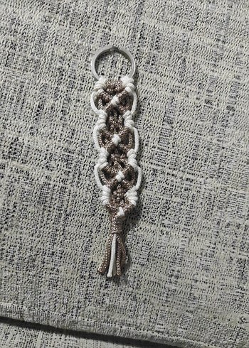 krem simli ip Makrome Püsküllü Bohem Anahtarlık.Tekli fiyattır. - Görsel 2