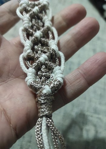 krem simli ip Makrome Püsküllü Bohem Anahtarlık.Tekli fiyattır. - Görsel 5