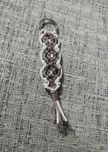 krem simli ip Makrome Püsküllü Bohem Anahtarlık.Tekli fiyattır. - Görsel 3