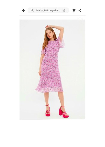 Pembe Uzun Çiçek Desenli Bohem Elbise - Görsel 5