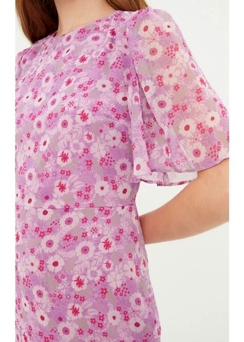 Pembe Uzun Çiçek Desenli Bohem Elbise - Görsel 6