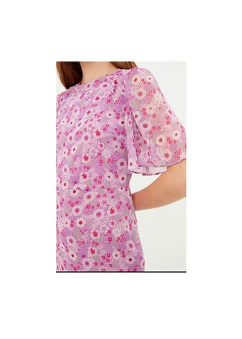 Pembe Uzun Çiçek Desenli Bohem Elbise - Görsel 2