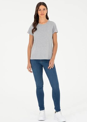 Gri Kısa Kollu Basic Tişört - Görsel 2