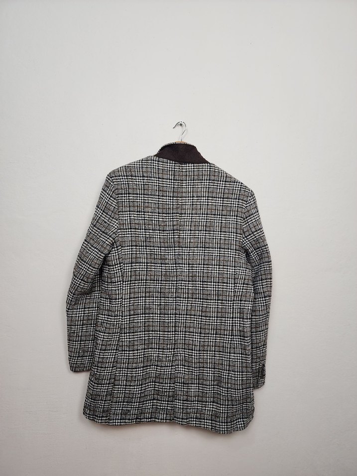 Düğmeli Gri Ekose Erkek Ceket Kaban - Görsel 3