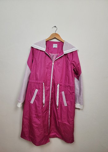 Kadın Uzun Pembe Fermuarlı Yağmurluk - Görsel 2