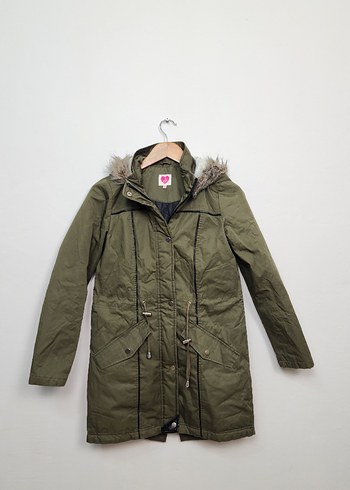 Kürk Detaylı Midi Yeşil Kadın Mont - Görsel 2