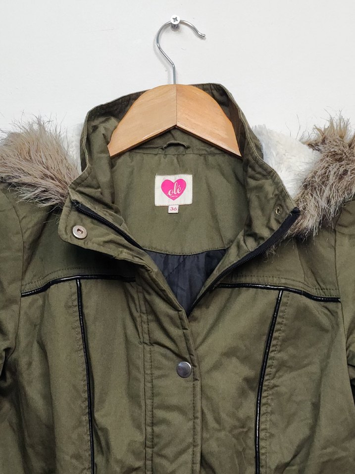 Kürk Detaylı Midi Yeşil Kadın Mont - Görsel 4