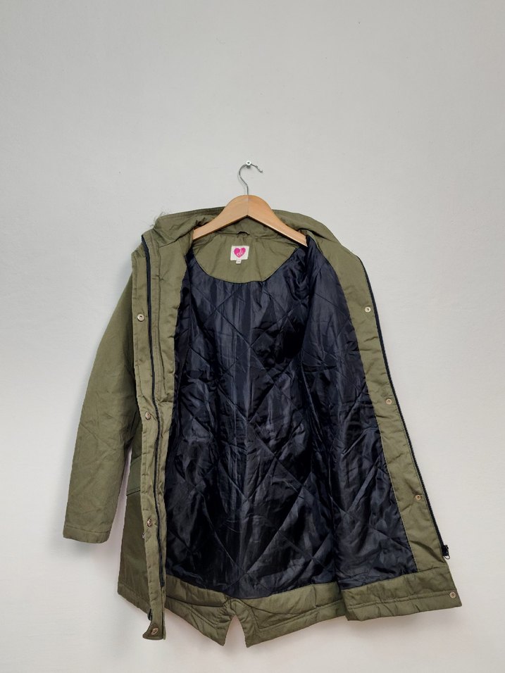 Kürk Detaylı Midi Yeşil Kadın Mont - Görsel 5